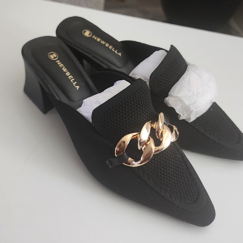 Black Women's Loafers with Gold Chain